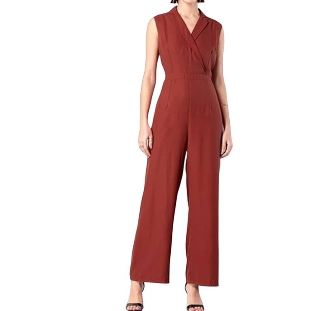 Mi Ami Women's Size Large Rust Red Wrap Wide Leg Jumpsuit